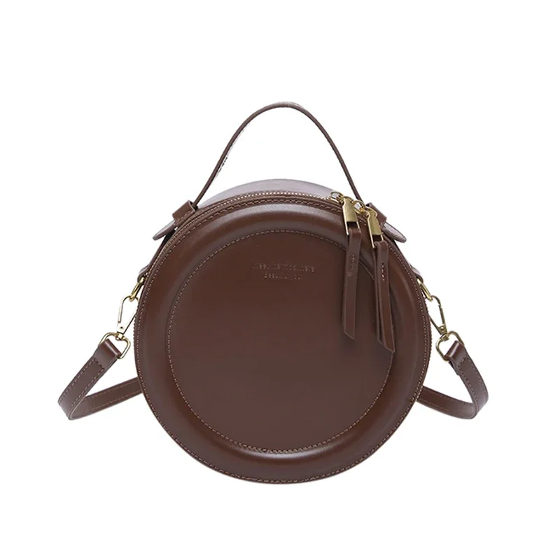 New Solid color Crossbody Bag For Women Round Small Handbag Women Fashion Designer Bags Leather Shoulder Bag Female Zipper Purse