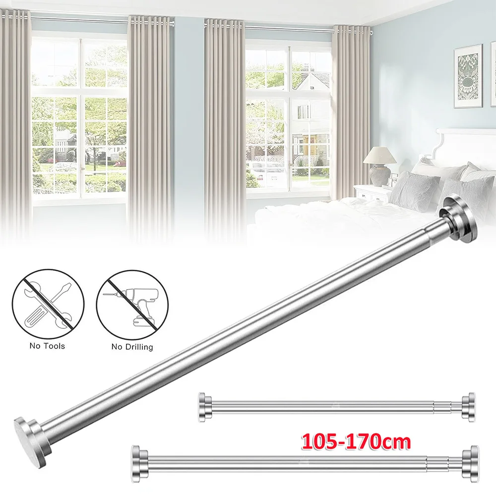 Asta per tenda da doccia senza necessità di forare, in acciaio inossidabile, con design telescopico regolabile, ideale per bagno, finestra, armadio, c