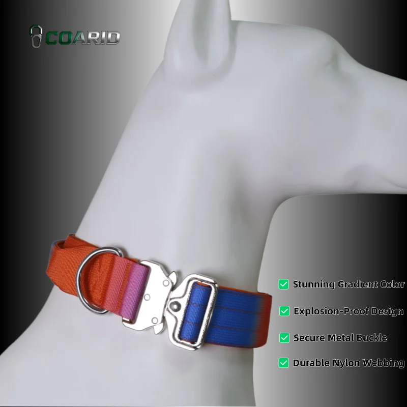 

Gradient Color Heavy Duty Tactical Dog Collar Adjustable Nylon Pet Collar with Quick Release Metal Buckle for Medium Large Dogs