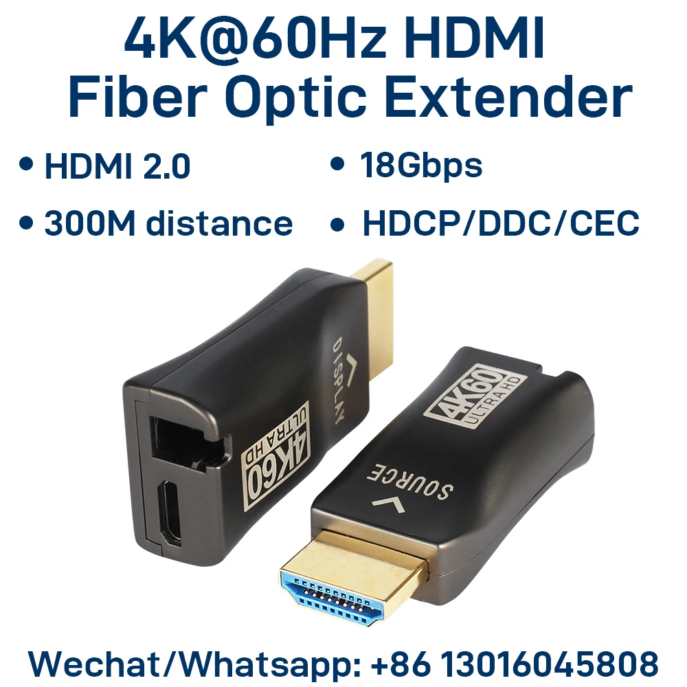 

Оптоволоконный удлинитель HDMI 2.0 4K при 60 Гц, 18 Гбит/с через OM3/OM4 до 300M в многорежимных режимах, проходной через HDCP/DDC/CEC, Plug & Play