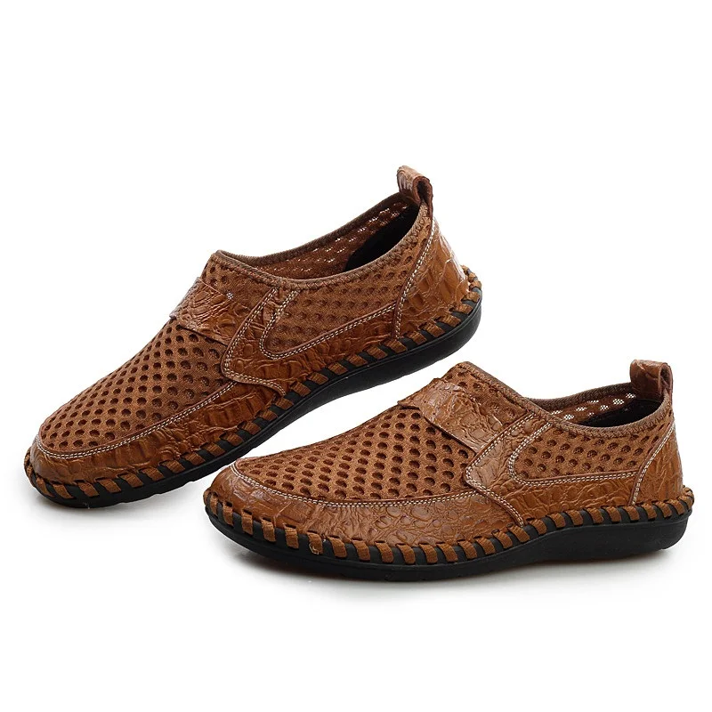 

Genuine Leather Men Loafers Shoes Mesh Breathable Walking Shoes Casual Mens Moccasins Slip on Driving Shoes Luxury Brand 2022