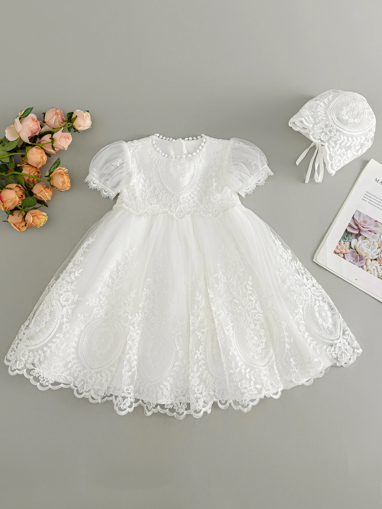 

Baby Girl White Baptism Dress High-End Embroidered Dress Long Gauze Skirt Ceremonial Dress