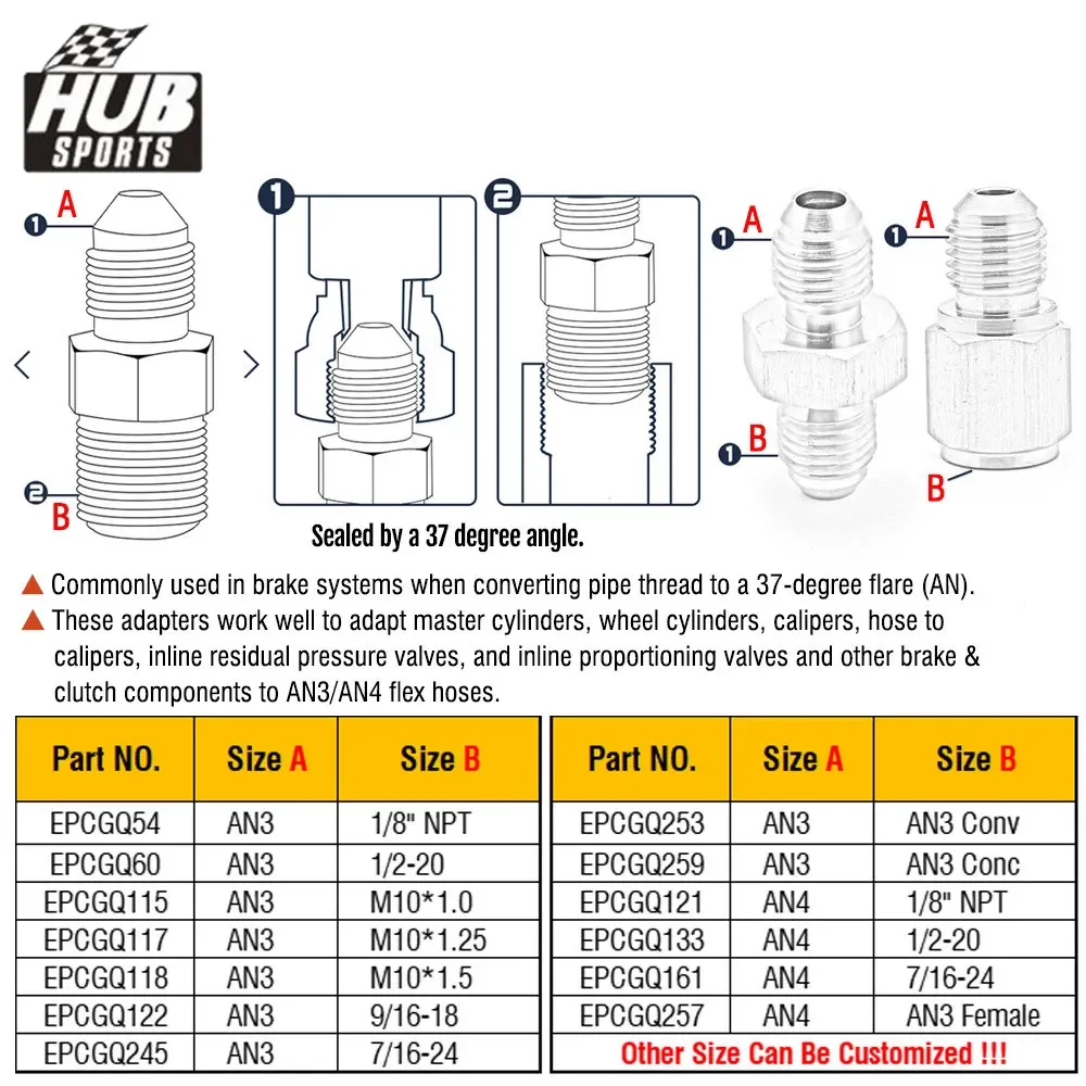 HUB sports 304 Stainless Steel Straight Universal Turbo Oil Feed Adapter AN3 AN4 To Inverted Flare Fitting EPCGQ115