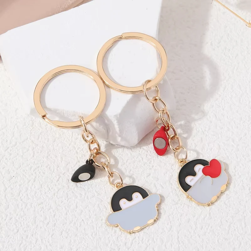 Niedlicher Herz-Magnet-Pinguin-Schlüsselanhänger, schöner Tier-Schlüsselanhänger, DIY-Schmuckzubehör, Halskette, handgefertigt