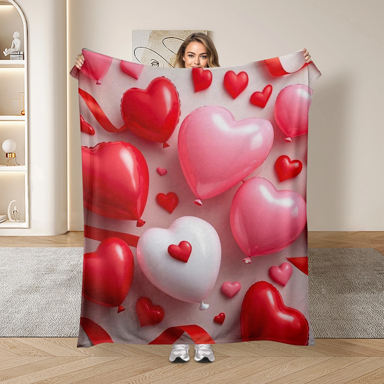 

Flannel Blanket With Heart Balloons Perfect For Couples Celebrating Love And Romance On Valentine S Day
