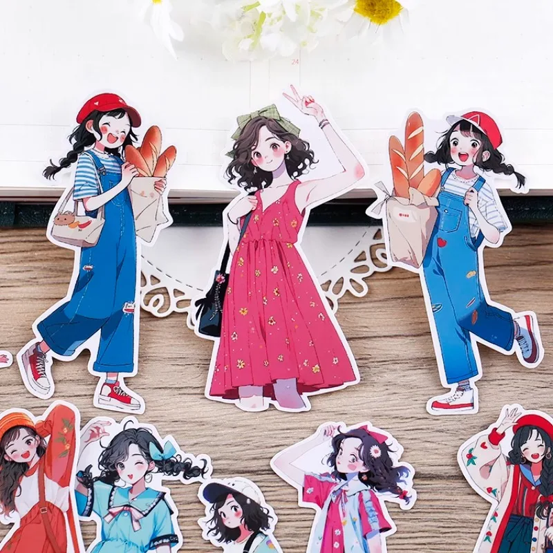 16PCS Cute Girl Cartoon Stickers for Journal Diary Scrapbook Mobile Phone Case Decoration  stationary  journal