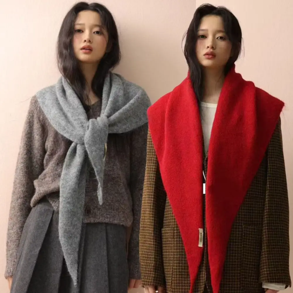 

Корейский супер уютный шерстяной шарф, удобный нежный теплый зимний платок, мягкий треугольный хиджаб, зимний женский платок