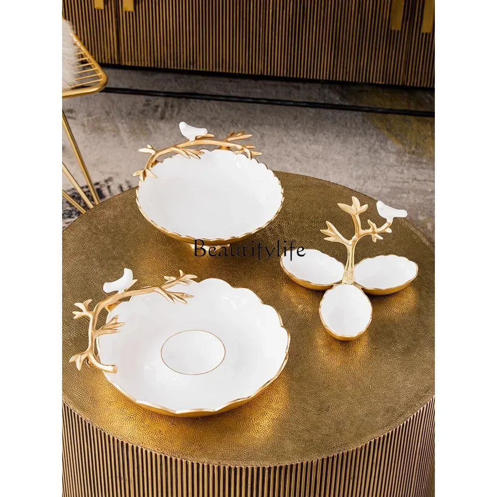 

Nordic Light Luxury Creative Multi-Layer Compartment Snack Dish Living Room Enamel Fruit Plate Ornaments