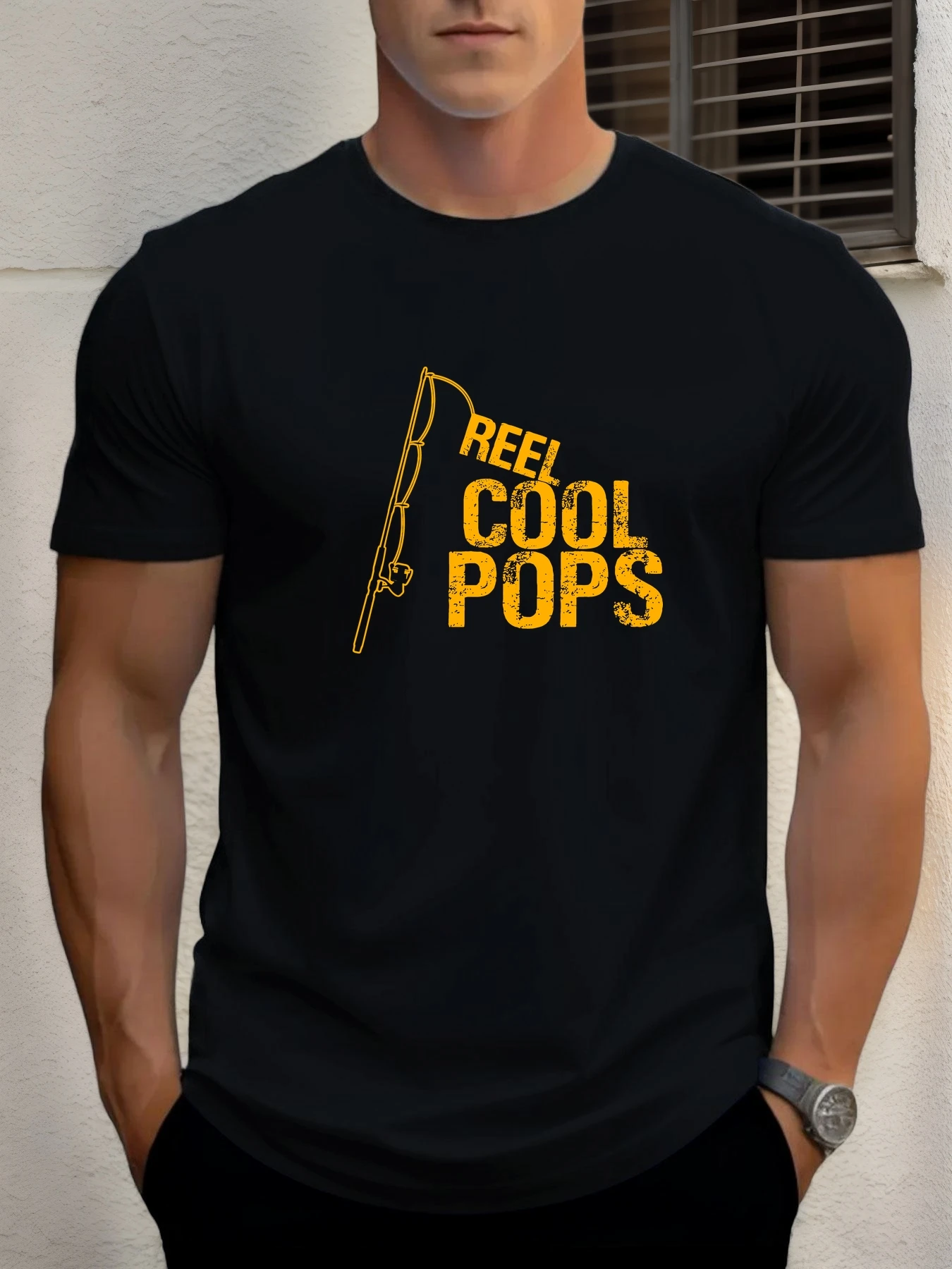 

2025 Summer Men's Cotton T Shirt REEL COOL POPS Trendy Print Round Neck T-Shirt Casual Breathable Street Style Daily Top