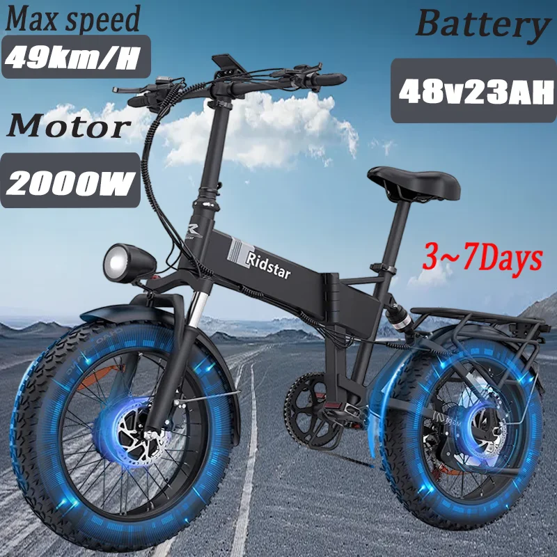 Folding Electric Bicycle 2000W Dual Motor Ridstar H20 Pro 48V 23AH Battery 20 inch Fat Tire Electric Bike Mountain Snow E-bike