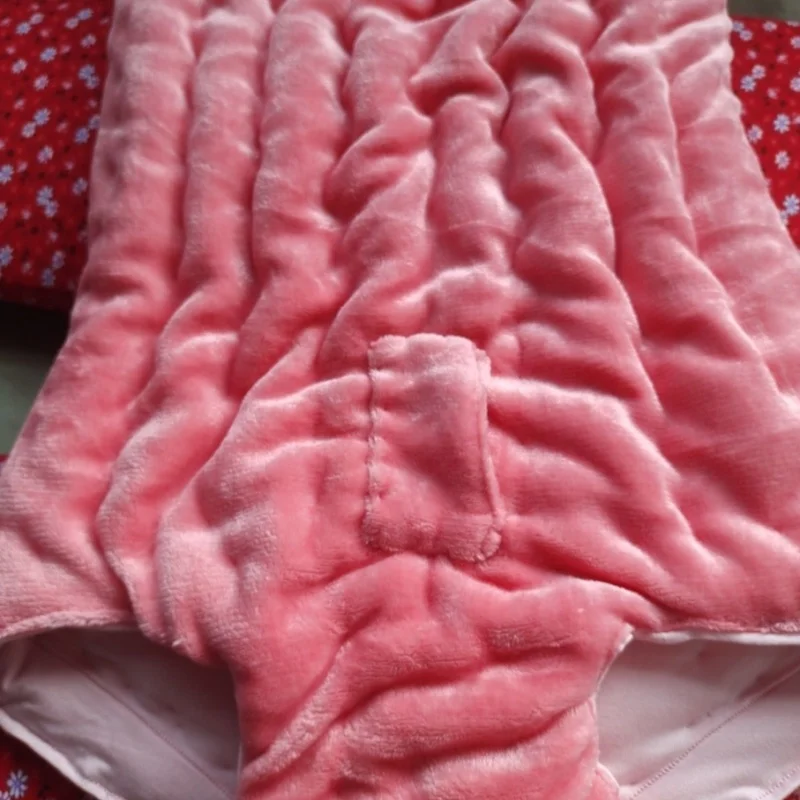 남성 섹시한 핑크 하이 웨이스트 코튼 팬티 수제 벨벳 채워진 코튼 두꺼운 푹신한 따뜻한 배꼽 팬티 BF 프라이빗 파티 팬티