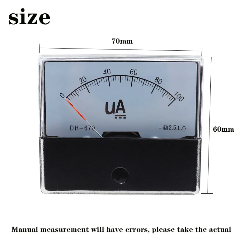 Analógico Microammeter Painel, Ampere Medidor, Tester atual, DC 50uA, 100uA, 200uA, 300uA, 500uA, 1000uA, DH-670