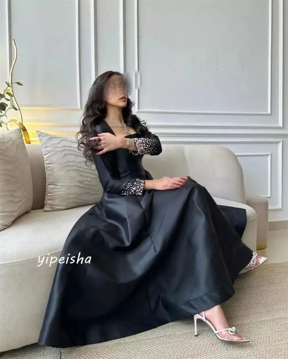 High quality Exquisite Classic Rhinestone A-line Square Neck Midi Dresses Prom Dresses High quality Matching Formal Simple Sexy