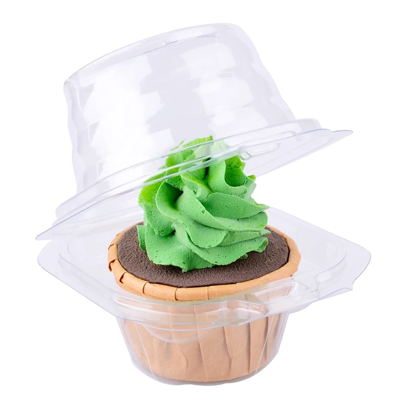 100 Pack Individual Cupcake Container Single Compartment Cupcake Carrier Holder Box Stackable Cake Cases Clear Plastic