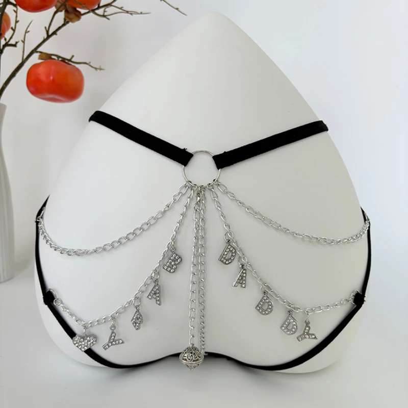Personality Custom Name Crystal Letter Thong Mesh Bikini Panties Low Waist Briefs Sexy Body Chain Hip Chain Knickers Wife Gift