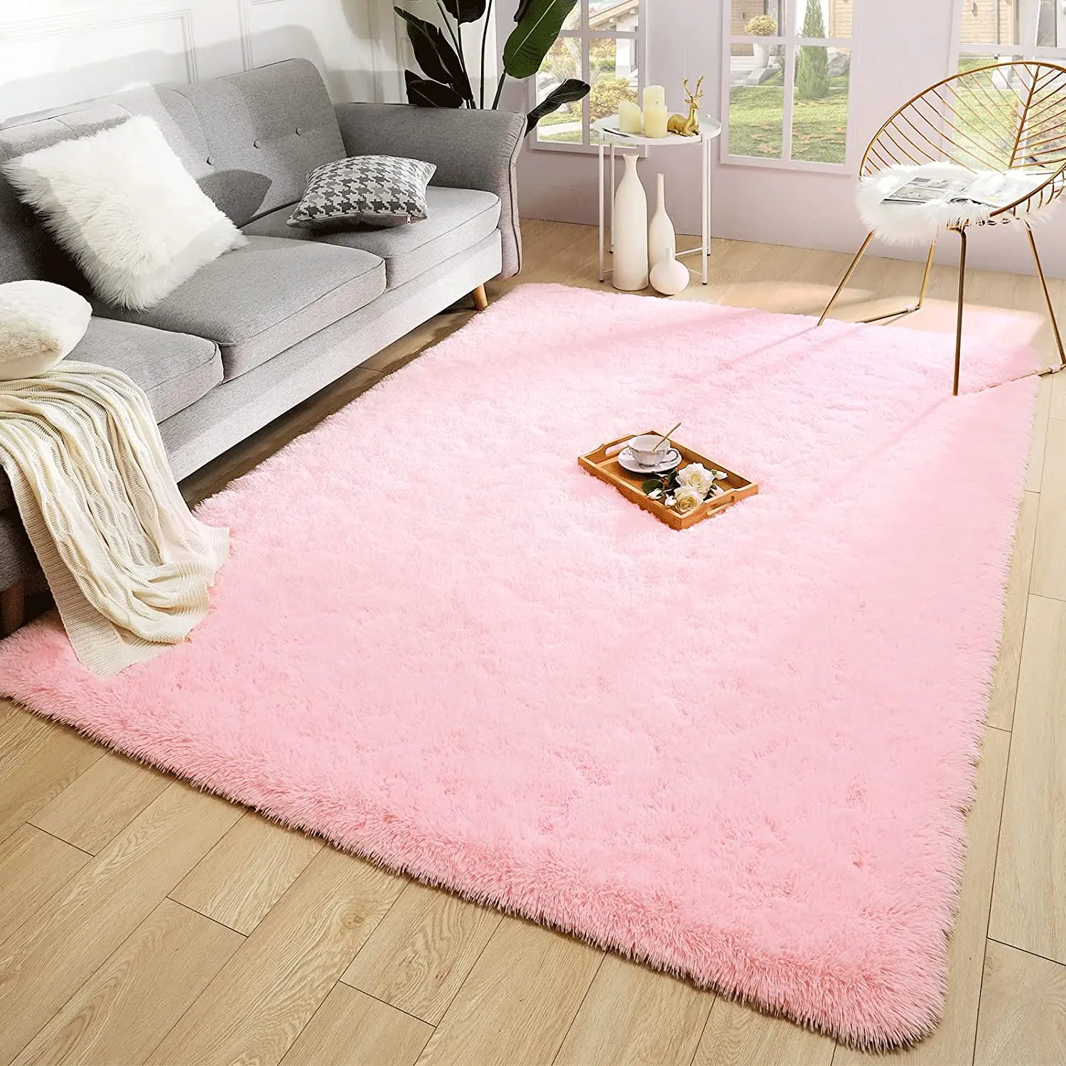 Soft Modern Pink Rugs Shaggy Fluffy Living Room Plush Carpets for Children Bedroom Bed Floor Foot Mats Nursery Kids Play Rugs