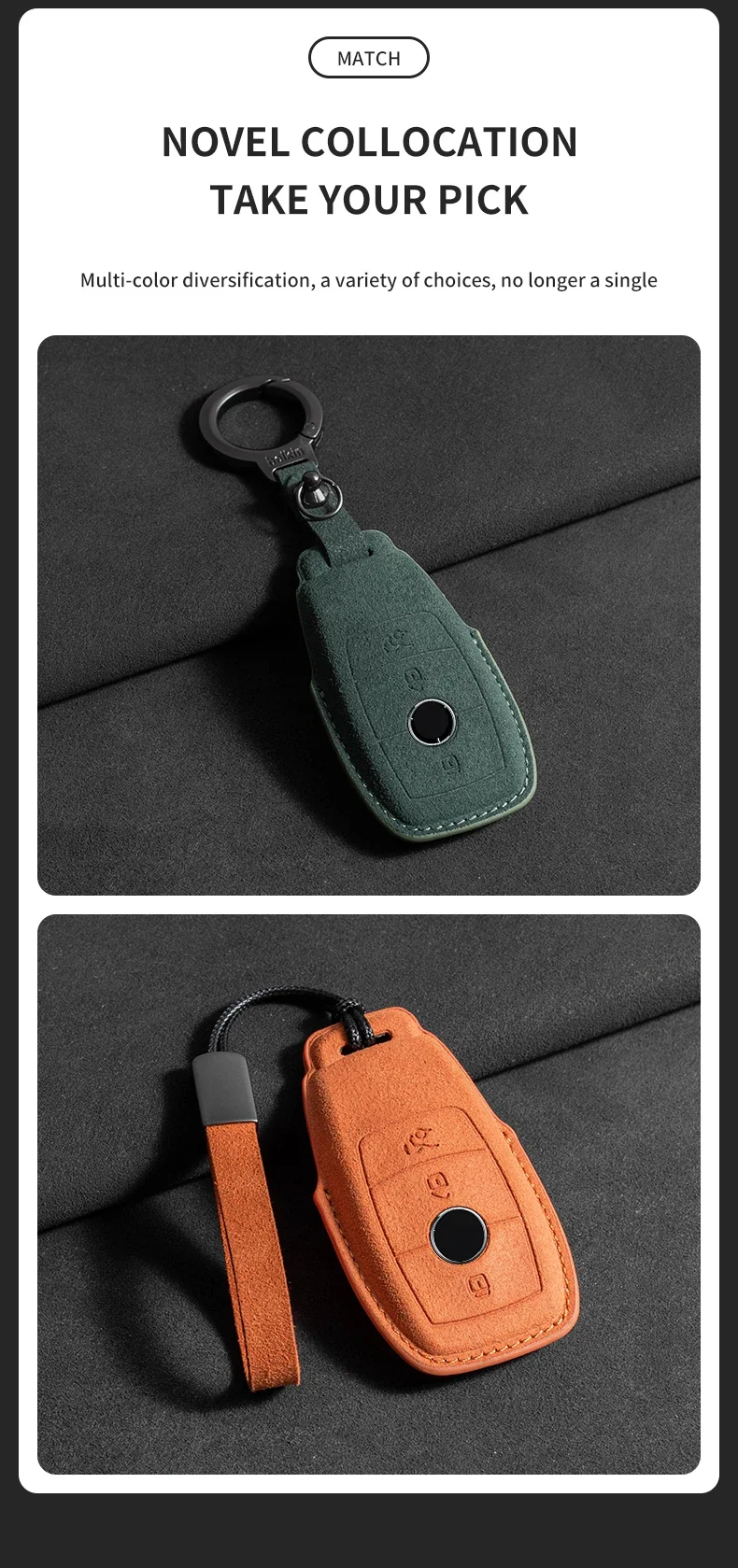 Wildleder Leder Auto Schlüssel etui für Mercedes Benz E Klasse W213 W205 E200 E260 E300 E320 Amg Cla 2018 2019 2020 Remote Fob Shell Fall – Detail 8