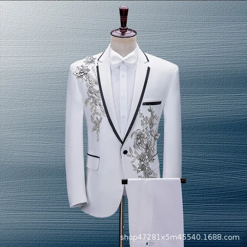 White Blazer Jacket Male Singer Host Suit Wedding Stage Performance Costume Choir