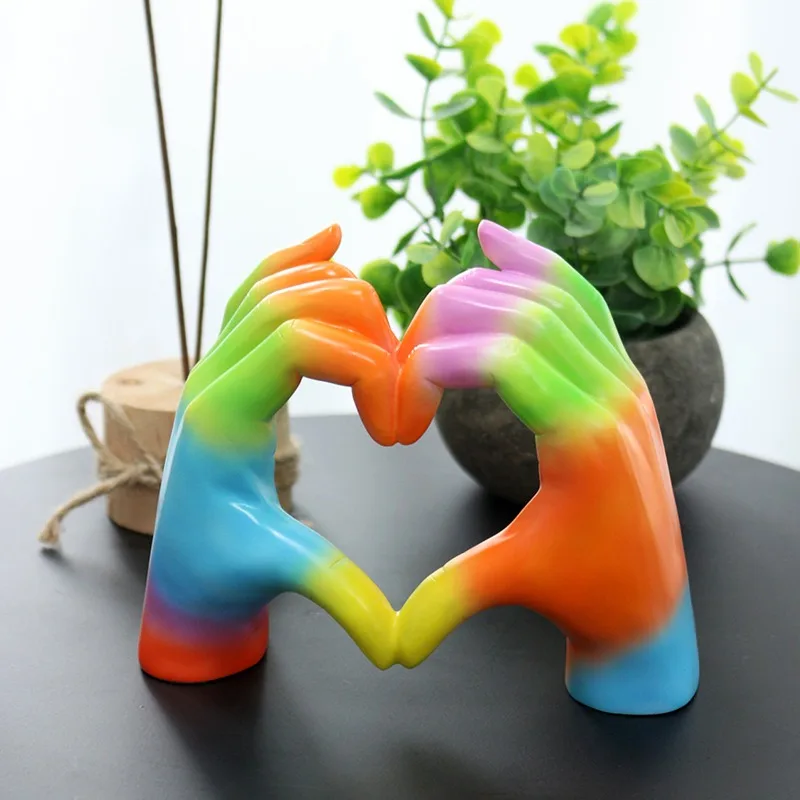 Nordic Rainbow Heart Gesture Ornament Creative Home Scene Desktop Ornament Decoration
