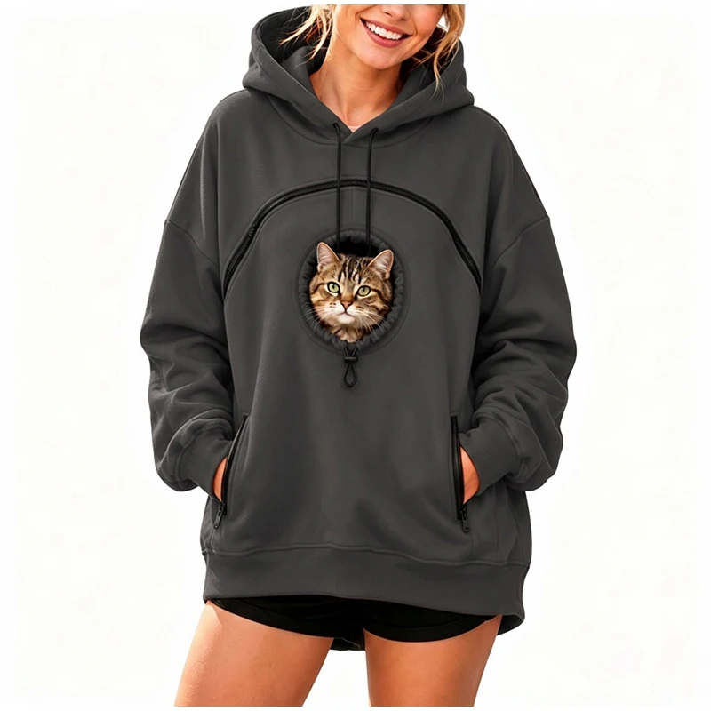 Haustier-Kapuzenpullover mit Tasche, Katzen-Kapuzenpullover mit Tasche, Fleece-Hundetrage-Sweatshirt, Kapuzenpullover mit Hundetasche, Katzen-Trage-Werkzeug, Oversize-Sweatshirt – Detail 8