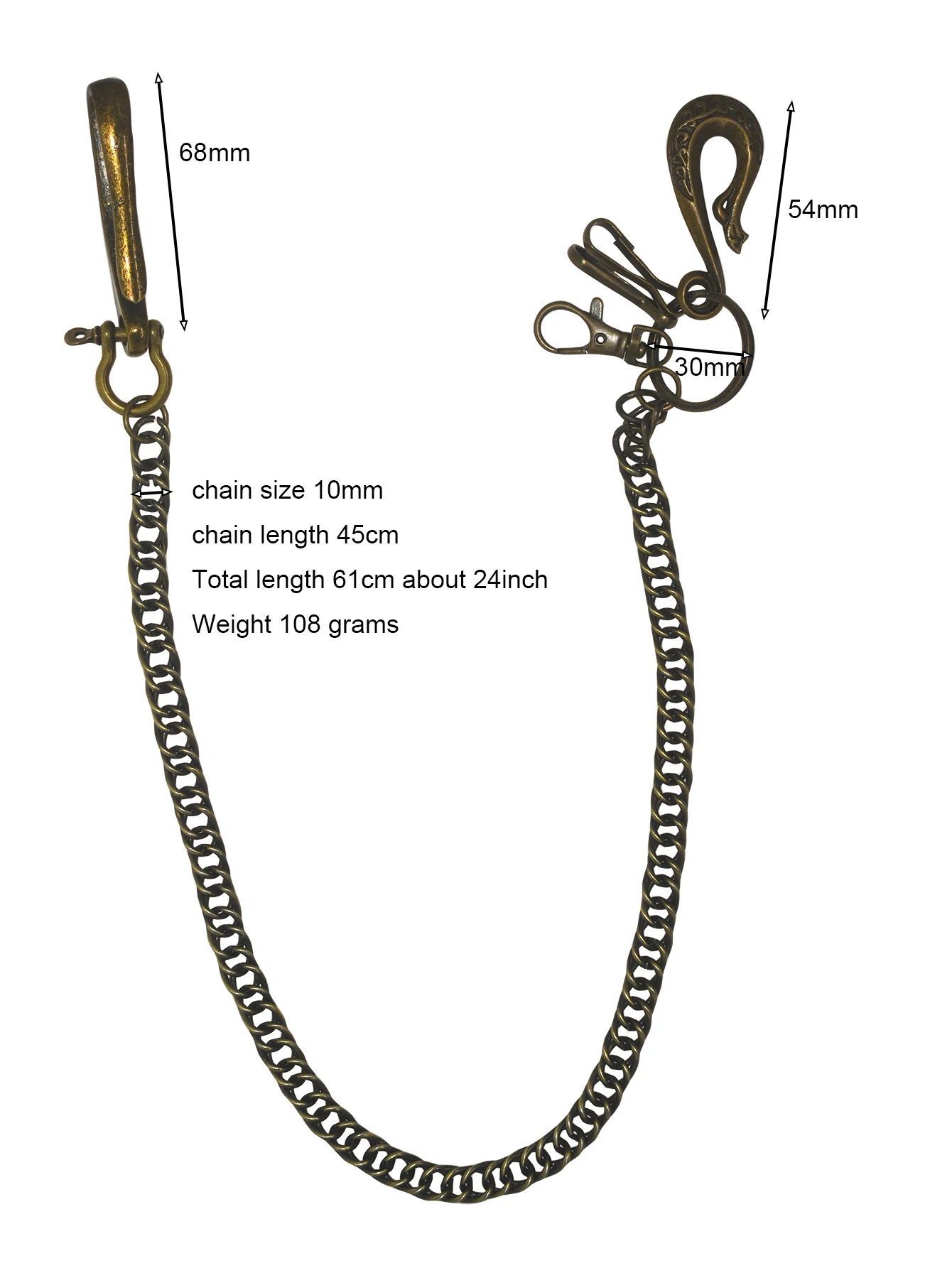 24 Zoll Hip Pop Bronze Punk Hosen Jeans Biker Geldbörse Kettenanhänger Herren Schlüsselanhänger Phoenix Gürtel U-Haken Schnallenclips EDC Geschenk – Detail 1