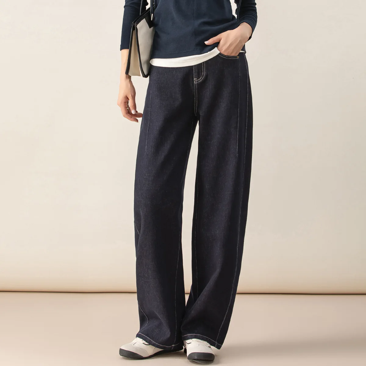 

Женские джинсы с высокой талией и широкими штанинами, свободные драпированные брюки-бананы из хлопка для осеннего сезона