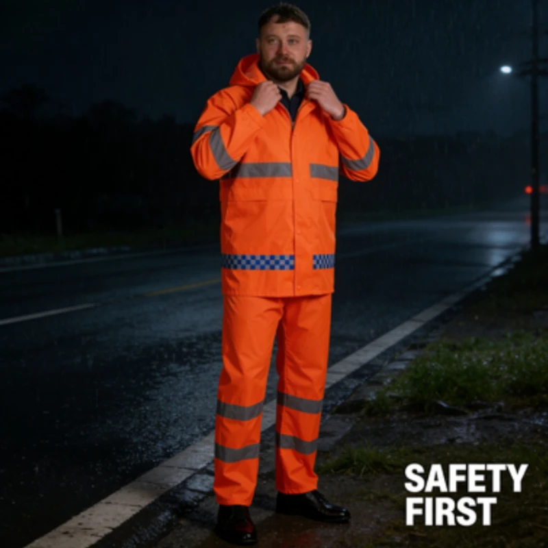 

High Visibility Reflective Rain Suit, Waterproof Rain Jacket & Pants, Heavy Duty Rain Gear for Traffic Duty Cycling Patrol