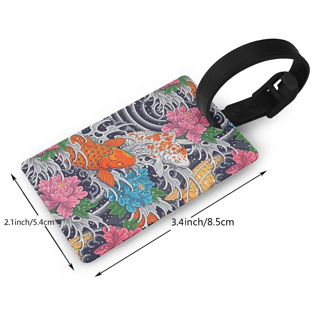 Étiquettes de bagage à motif floral poisson Koi, accessoires de valise, étiquette d'embarquement de bagages de voyage, porte-étiquette portable, nom d'identification, adresse