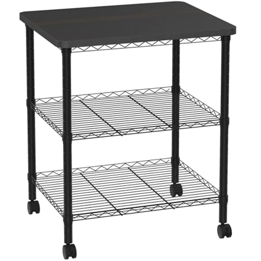 

Подстольная подставка для принтера с фиксирующимися колесами, регулируемая по высоте, 3-уровневая тележка для хранения для офиса и дома, черная