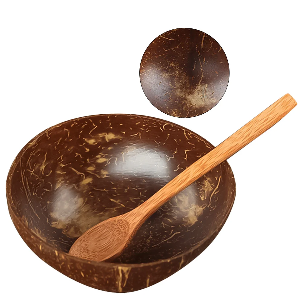 

1Set Coconut Shell Salad Bowl and Spoon Kit Creative Eco Friendly Natural Lightweight for Dessert Storage Camping