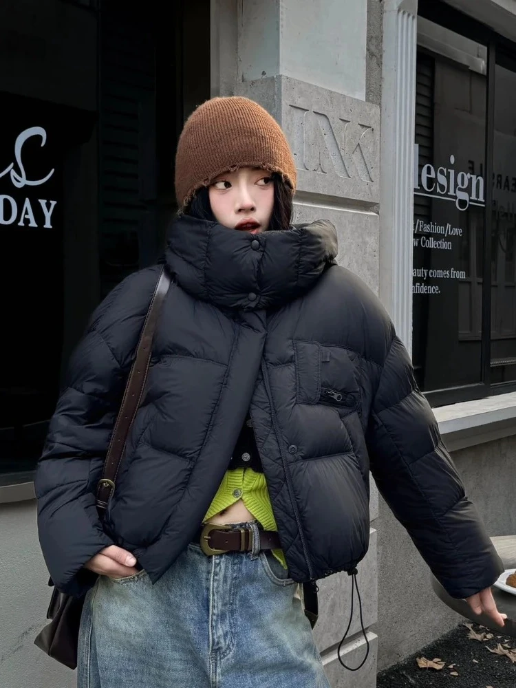 2025 موضة جديدة رقيق سترة منفوخة الإناث جديد الخريف الشتاء سميكة الدافئة ملابس علوية النساء قصيرة مقنعين الأبيض بطة أسفل معطف #4