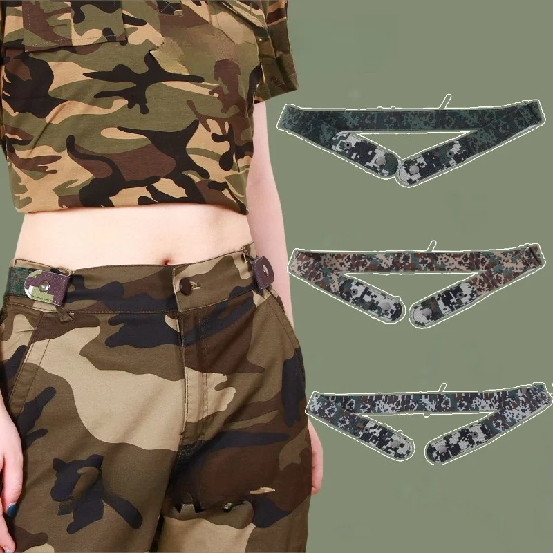 Stylish Camouflage No-Fuss Elastic Waist Belt Outdoor Convenient Invisible Waist-Cinching Unisex Belt with Matching Buckles