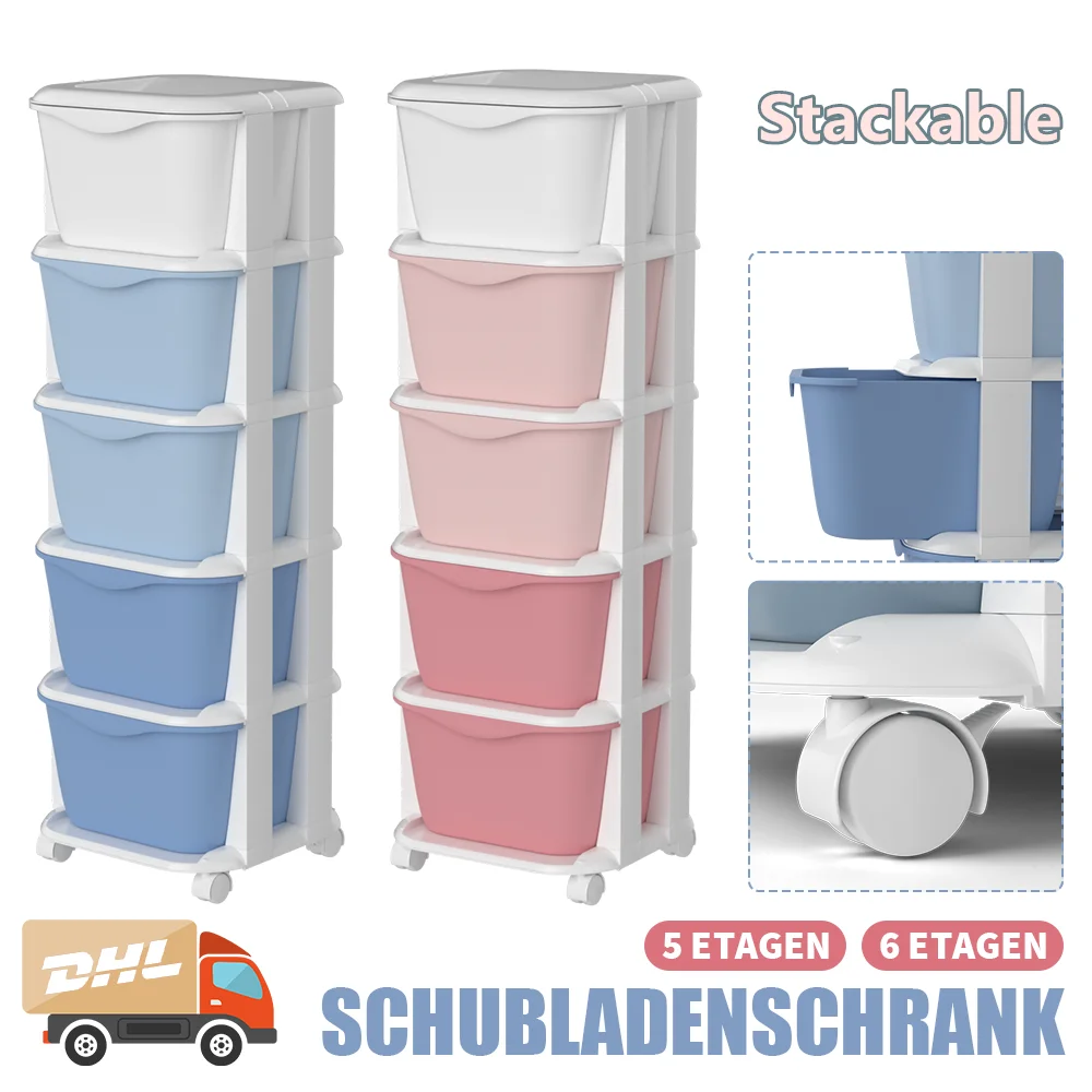 6/5 Tier Drawer Storage Cabinet Stackable Dustproof Storage Organizer with Wheels Floor-standing Storage Box Office Supplies