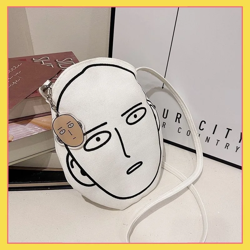 

New anime peripheral with dull expressions One Punch Superman crossbody bag for students, cute one shoulder anime person canvas