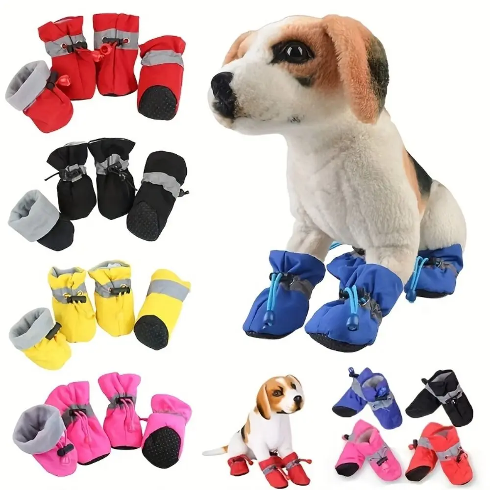 4Pcs Anti-Scratch Pet Dog Shoes with Reflective Trim Wear-Resistant Pet Protection Shoes Strong Grip Does Not Fall Off
