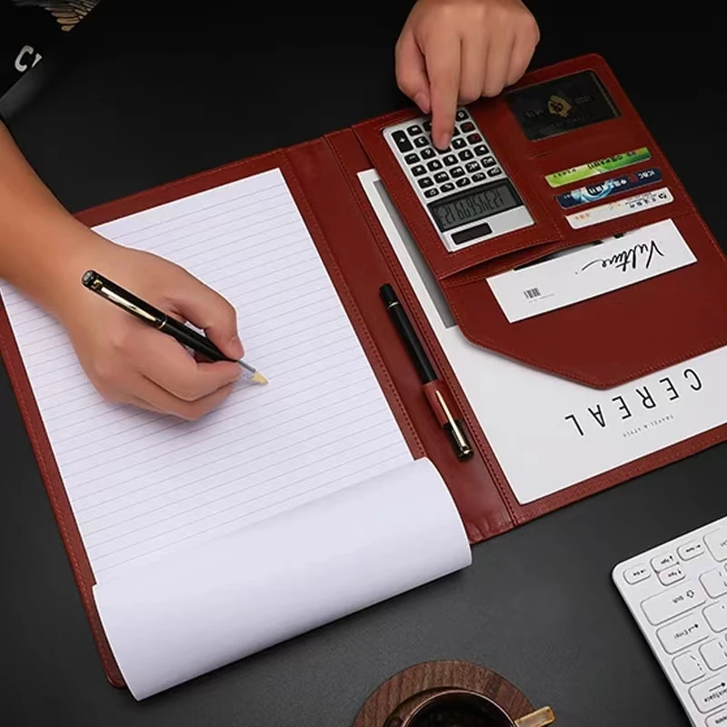 A4 Padfolio Man PU Padfolio File Folder Portfolio Business Document Holder Metal Clipboard Pad Document Organizer Holder Office