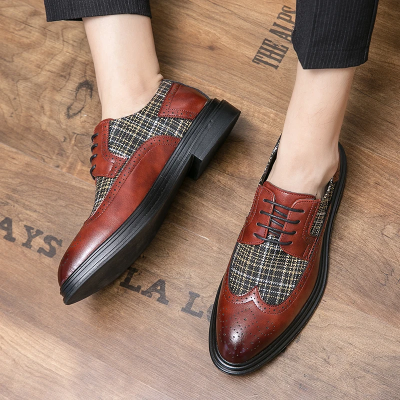 

Latest Trend Mixed Colors Classy Men's Casual Business Shoes Genuine Leather Lace Up Flat Loafers Wing Tip Brogue Leather Shoes