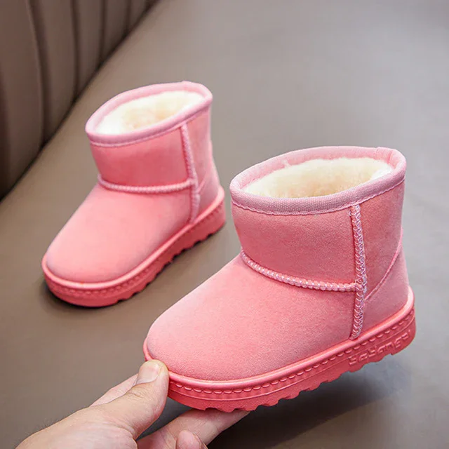 Children Snow Boots Winter Cute Warm Fashion Anti Slip Shoes Kids Boys Girls Leisure Thick Fur Platform Flat Short Boot Sneakers 9