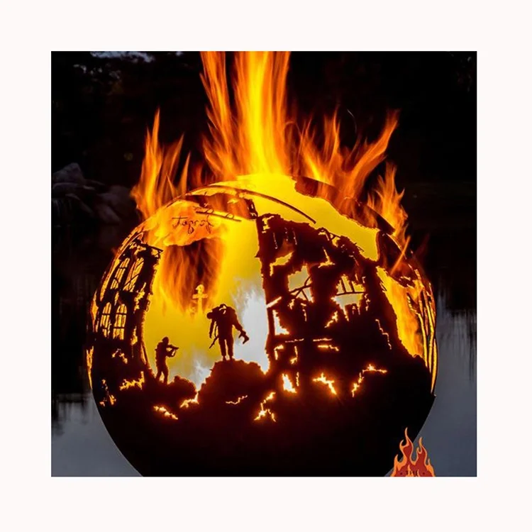 BBQ Fire Bowl Corten Steel Fireplace Grill Outdoor Fireplace Corten Steel Spherical Fire Pit Grill