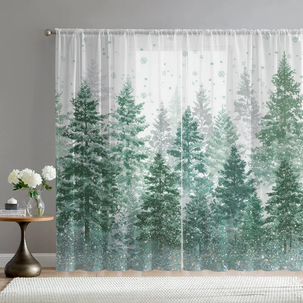 2Pcs Tender Green Cedar Forest Print Home Decoration Window Screens Suitable For Coffee Shops, Restaurants, Bedrooms