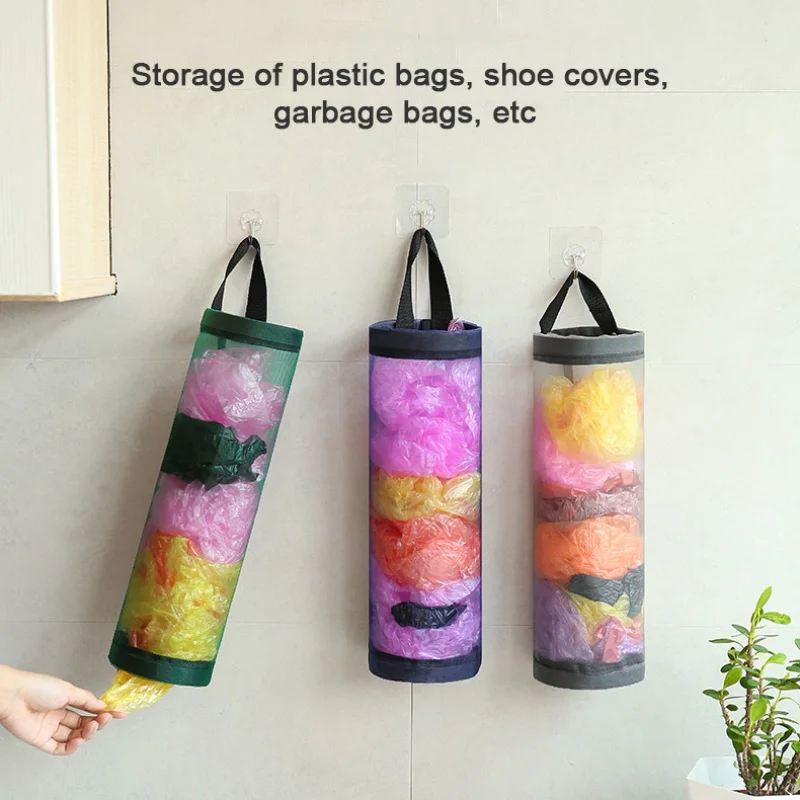 Storage Trash Garbage Bag Holder Hanging Wall Mount Garbage Bag Storage Pouch Punch Free Durable Wearable for Kitchen Gadgets