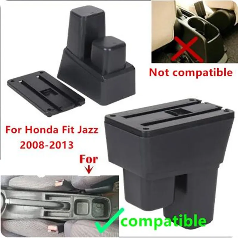 For Honda Jazz Armrest box For Honda Fit Jazz 2 Car Armrest Box Storage Box cup holder 2008-2013 Retrofit car Accessories