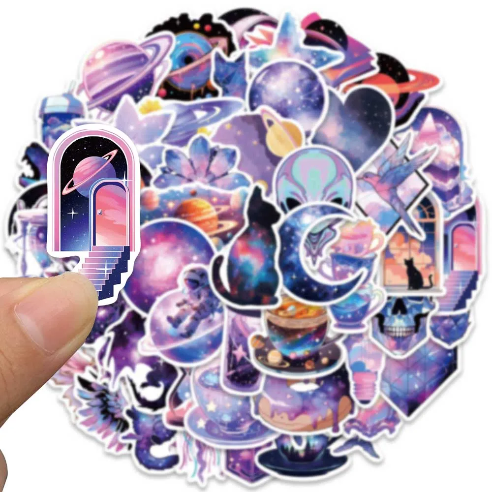 50pcs Ins Style Aesthetic Stickers Fancy Cartoon Starry Sky Waterproof Graffiti For Laptop Luggage Guitar Phone Vinyl Decals