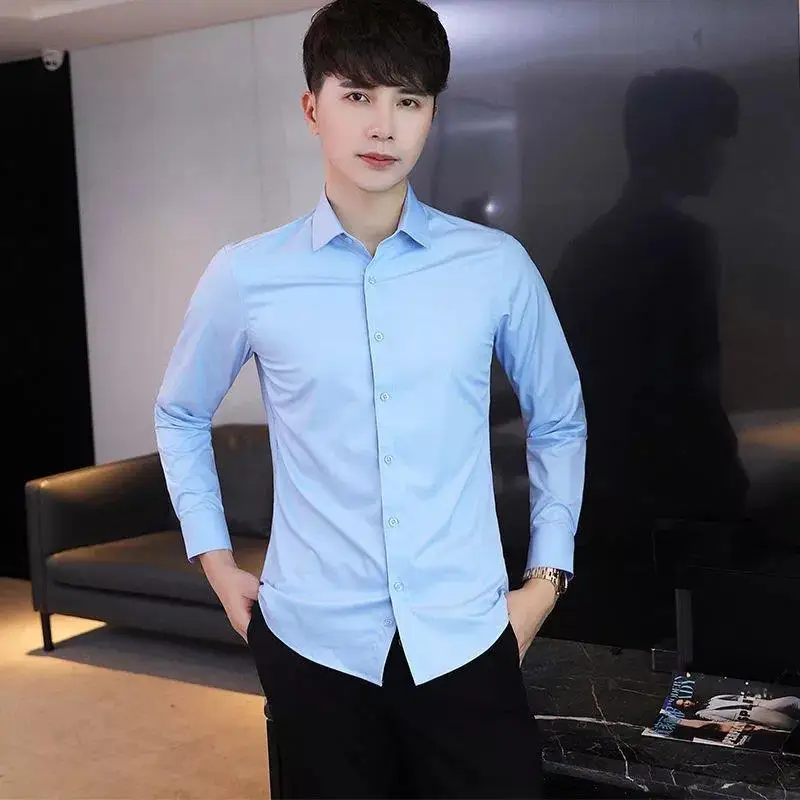 

Long-sleeved Black Shirt for Men Thin Korean Style Slim Business Casual Summer Autumn White Shirt Men's Youth Trend