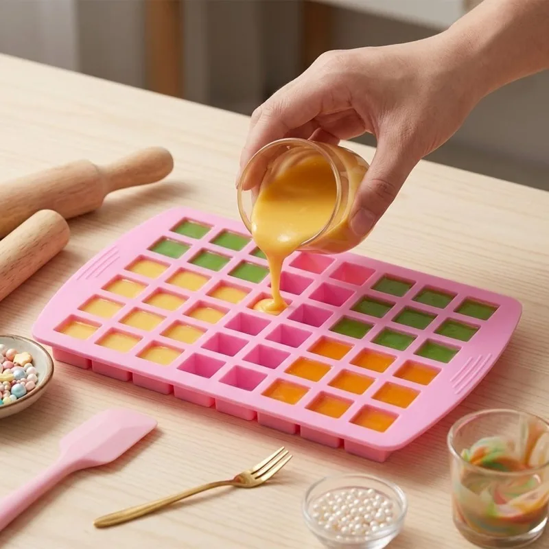 Square Silicone Candy Mold 54 Small Ice Cube Tray For Hard Gummy Chocolate Ice Cube Caramel Cake Decorating Tool  Cupcake Topper