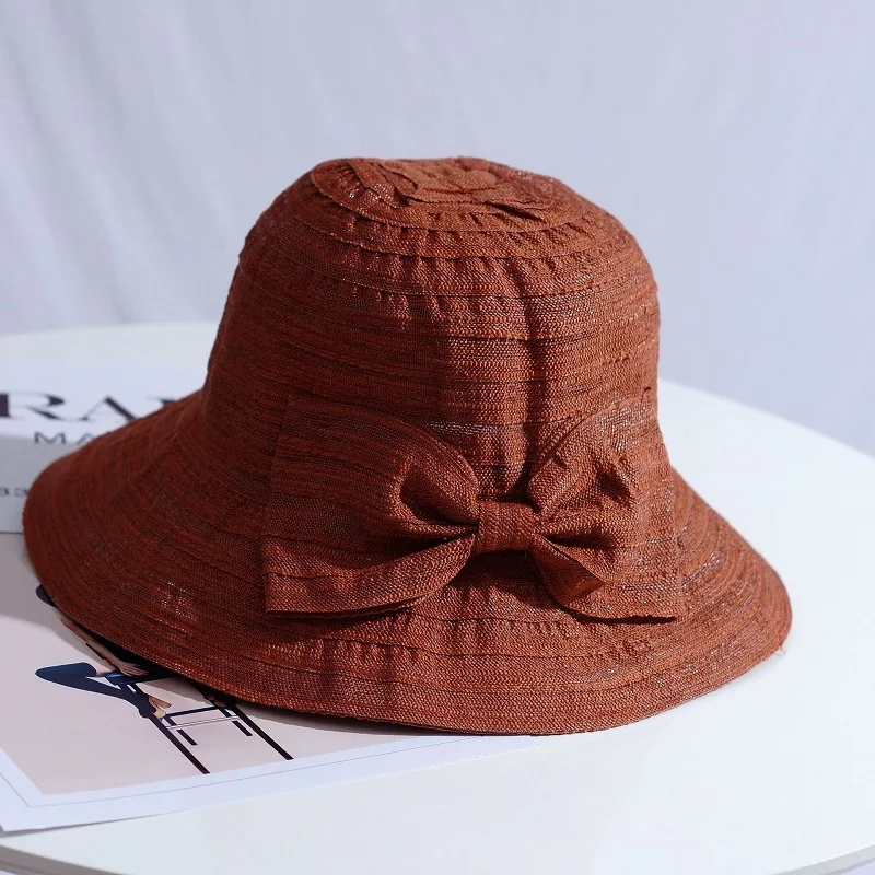 Women Bow Sun Hat With Wide Brim Foldable Removable Summer Sunscreen Anti UV Protection Fisherman Hat Lady Breathable Panama Hat