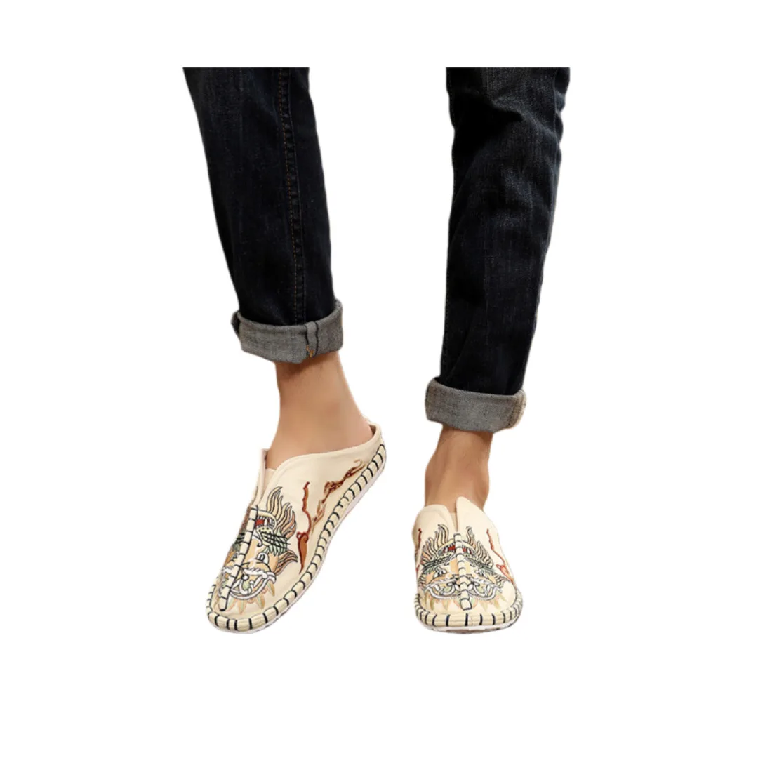 

Men's Chinese Style Zen Shoes Retro Linen Canvas Slip On Hanfu Tang Suit Mule Slippers
