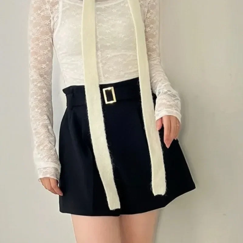 Japan Style All-match Casual Shorts With Belt High Waist A-line Elegant Short Pants 2024 Autumn New Office Lady Pantalones