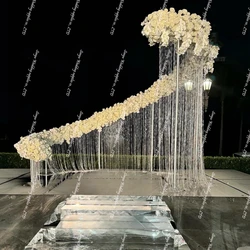 curved wedding party stage  arch  with acrylic bead chandelier backdrop stand  for background wedding