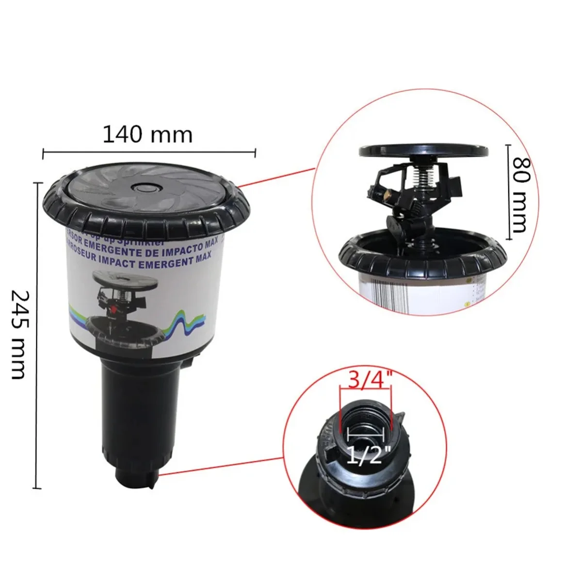 Impulse Pop-up Sprinkler Retractable Water Bird Sprayer Head Garden Irrigation Large Water Flow Rocker Sprinkler 1/2\